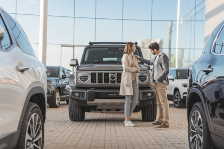 couple-suv-concession-automobile-sunny