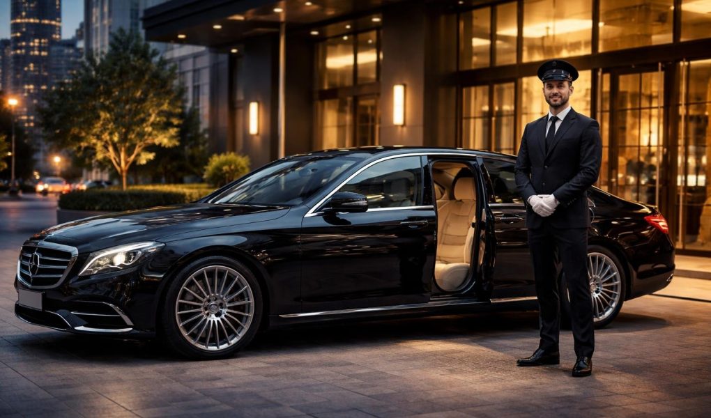 voiture-luxe-chauffeur-batiment-moderne