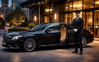 voiture-luxe-chauffeur-batiment-moderne