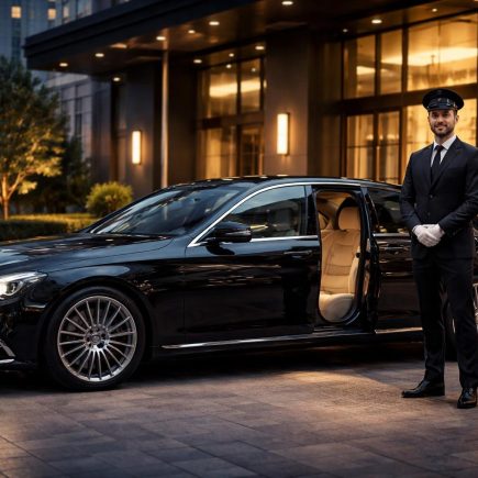 voiture-luxe-chauffeur-batiment-moderne