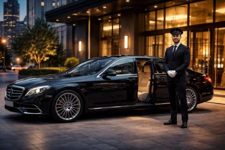 voiture-luxe-chauffeur-batiment-moderne