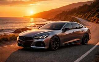 voiture-moderne-route-ocean-coucher-soleil
