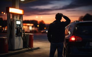 station-service-crepuscule-vehicule-conducteur