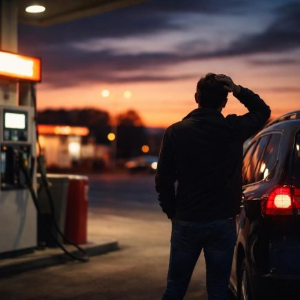 station-service-crepuscule-vehicule-conducteur