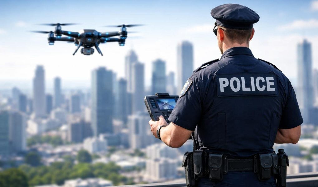 policier-uniforme-drone-ville-moderne