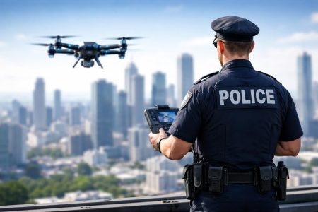 policier-uniforme-drone-ville-moderne