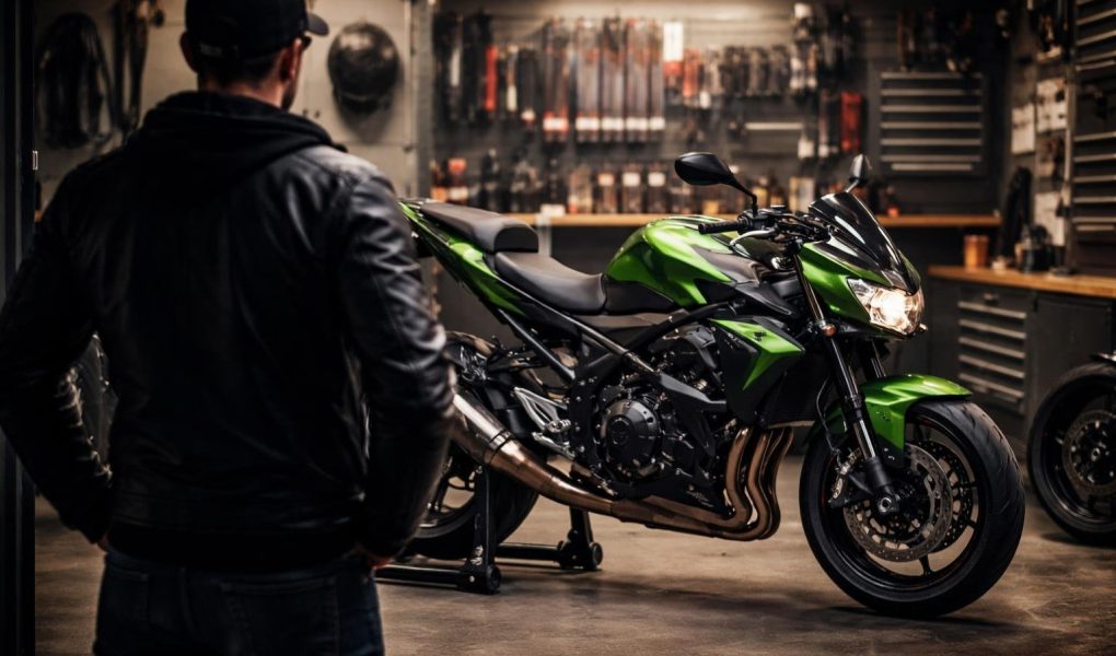 motard-kawasaki-garage-outils-flous