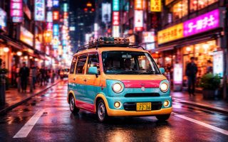 vehicule-japonnais-rue-tokyo-nuit