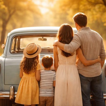 famille-voiture-ancienne-allee-ensoleillee